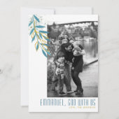 God met ons Blauwgroen & gouden bladeren Religieuz Feestdagenkaart (Voorkant)