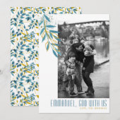 God met ons Blauwgroen & gouden bladeren Religieuz Feestdagenkaart (Voorkant / Achterkant)