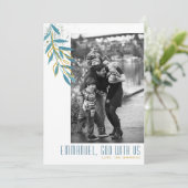 God met ons Blauwgroen & gouden bladeren Religieuz Feestdagenkaart (Staand voorkant)