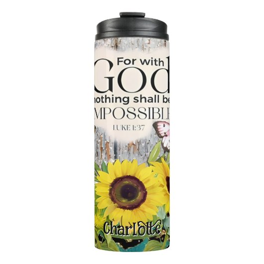 God Niets Onmogelijk: Zonnebloemen Vlinders Thermosbeker (Voorkant)