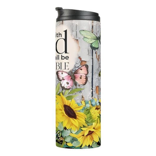 God Niets Onmogelijk: Zonnebloemen Vlinders Thermosbeker (Geroteerd rechts)
