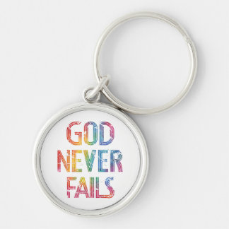 God Nooit Faalt – Regenboog Christelijke Typografi Sleutelhanger