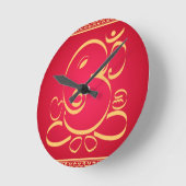 God Om Ganesha op rood Ronde Klok (Hoek)