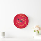 God Om Ganesha op rood Ronde Klok (Huis)
