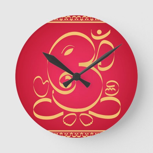 God Om Ganesha op rood Ronde Klok (Voorkant)