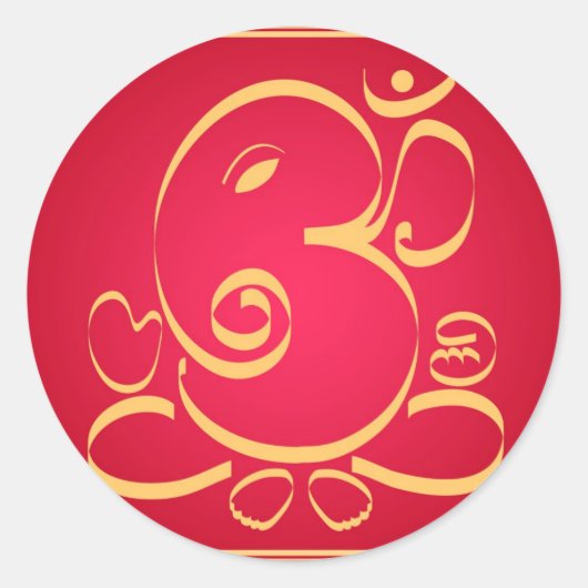 God Om Ganesha op rood Ronde Sticker (Voorkant)