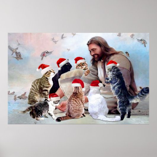 God omringd door de kerst van Cat Angels Poster (Voorkant)