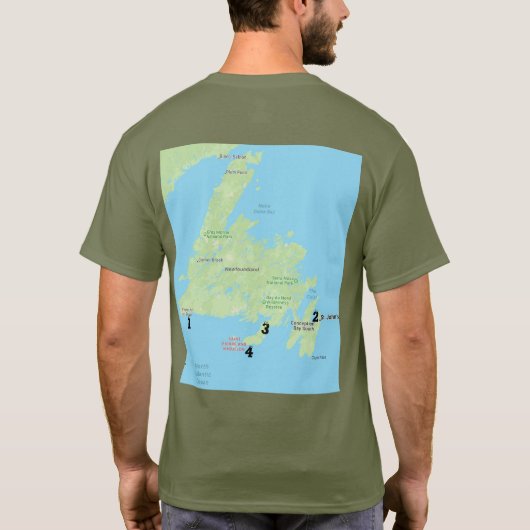God op de Newfoundlandkaart T-shirt (Achterkant)