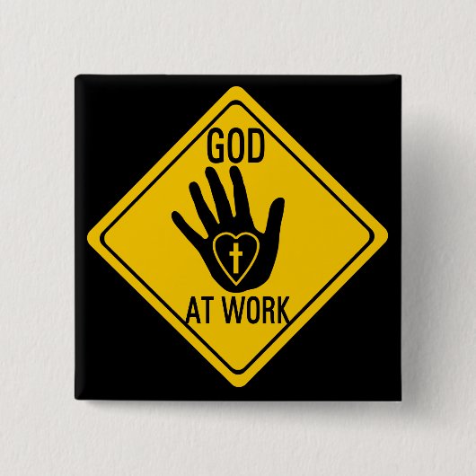 GOD OP HET WERK. HAND-LIEFHARTKROSS JESUS VIERKANTE BUTTON 5,1 CM (Voorkant)