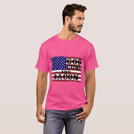 God Pistolen en Bacon USA vlag liefde van het land T-shirt (Voorkant volledig)