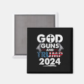 God Pistolen en Trump 2024 Amerikaanse vlag Magneet (Voorkant / Achterkant)