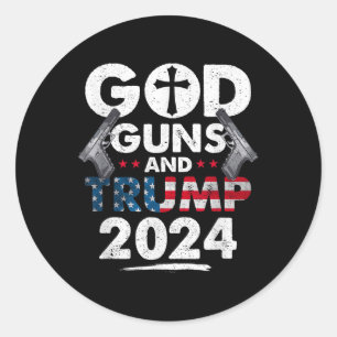 God Pistolen en Trump 2024 Amerikaanse vlag Ronde Sticker
