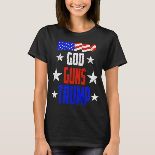 God, Pistolen en Trump T-Shirt Trump is mijn Presi (Voorkant)