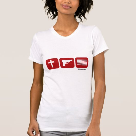 God Pistolen en Vrijheid - Politiclothes Humor -.p T-shirt (Voorkant)