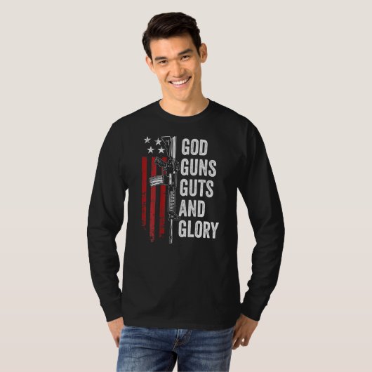 God Pistolen Guts Glory Patriotic Usa Flag Pro Pis T-shirt (Voorkant volledig)