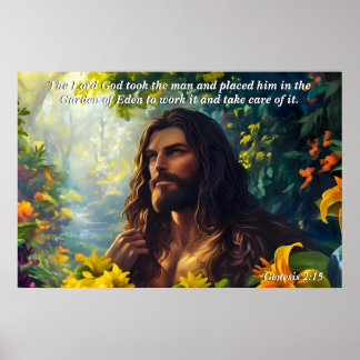 God plaatste Man in de tuin, God en de schepping Poster