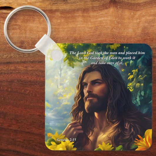 God plaatste Man in de tuin, God en de schepping Sleutelhanger (Voorkant)