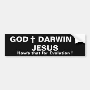 GOD PLUS DARWIN = JEZUS BUMPERSTICKER
