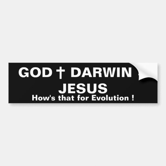 GOD PLUS DARWIN = JEZUS BUMPERSTICKER (Voorkant)
