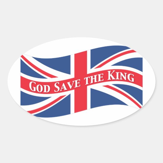God redt de koning met Union Jack Ovale Sticker (Voorkant)