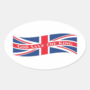 God redt de koning met Union Jack Ovale Sticker