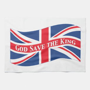 God redt de koning met Union Jack Theedoek