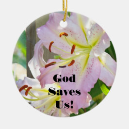 God Redt Ons! cadeaus hangend ornament Roze Lelies