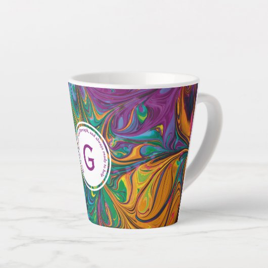 GOD REFUGE STERKTE Abstract Monogram PAARS Latte Mok (Rechterhoek)