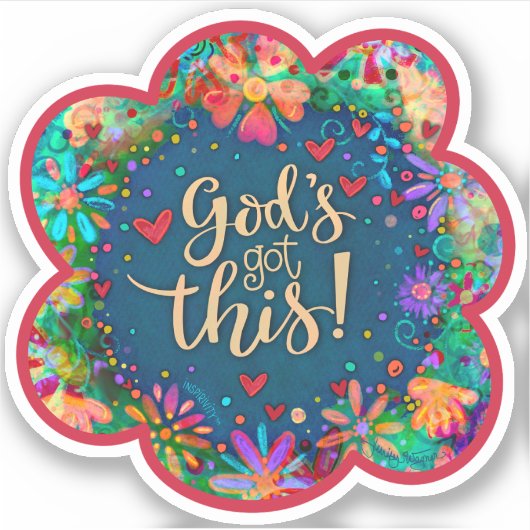 God’s Got Deze Leuke Floral Inspirivity Sticker (Voorkant)