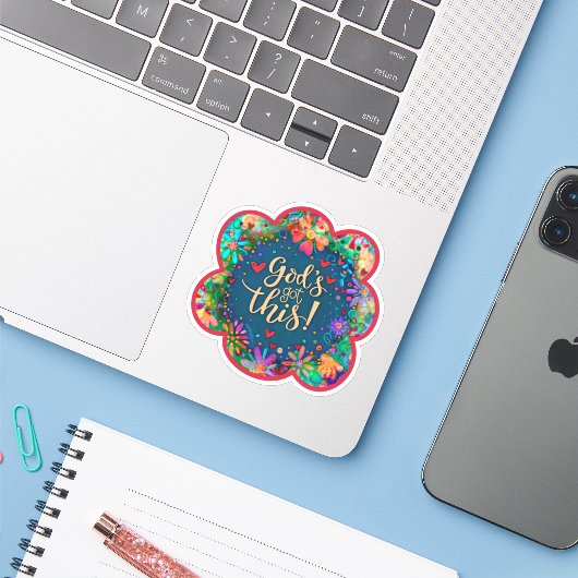 God’s Got Deze Leuke Floral Inspirivity Sticker (Laptop met iPhone)