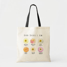 God Says I Am Affirmation Pastel Floral Tote Bag