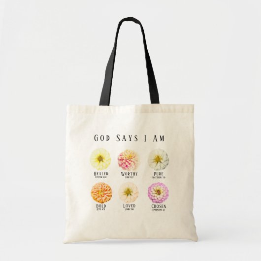 God Says I Am Affirmation Pastel Floral Tote Bag (Voorkant)