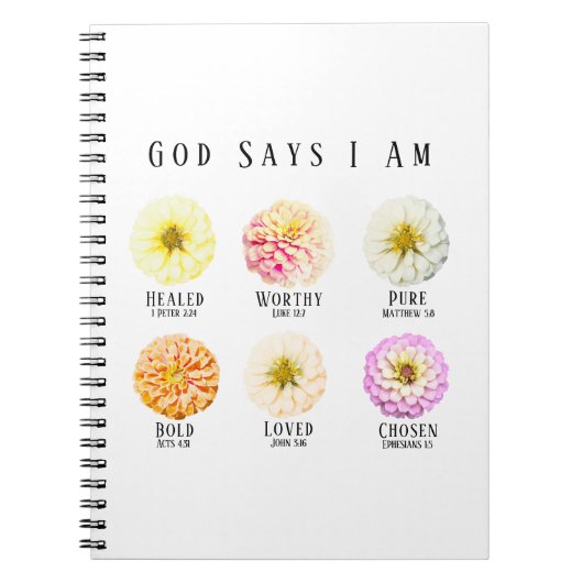 God Says I Am Affirmation Pastel Zinnia Floral Notitieboek (Voorkant)