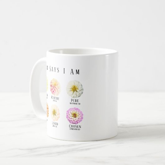 God Says I Am Affirmation Scripture Pastel Floral Koffiemok (Voorkant links)