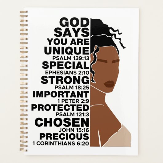 God Says I Am Beautiful Black Queen Melanin Woman Planner (Voorkant)