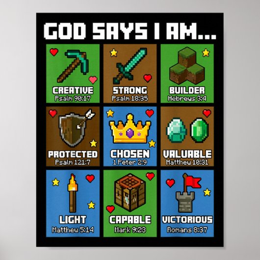 God Says I Am Bible Verses Xel Art Christian Gamer Poster (Voorkant)