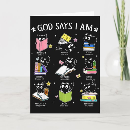God Says I Am Cat Book Lover Christian Cute Jesus  Kaart (Voorkant)