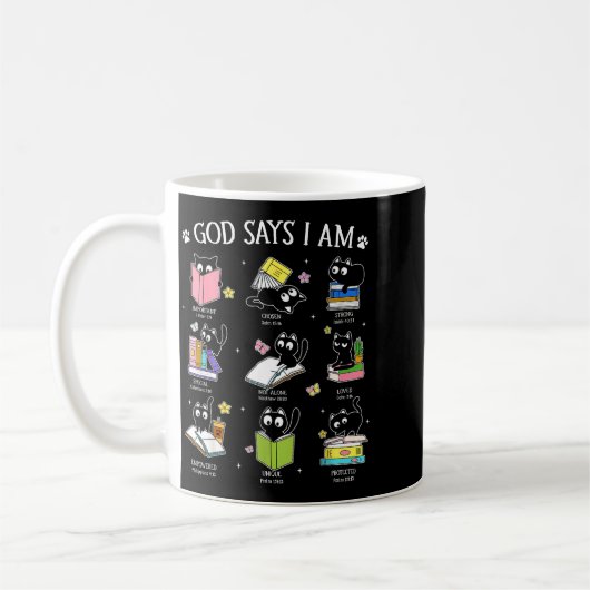 God Says I Am Cat Book Lover Christian Cute Jesus  Koffiemok (Links)