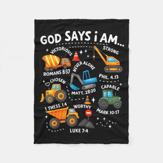 God Says I Am Christian Bible Verses Boys Construc Fleece Deken (Voorkant)
