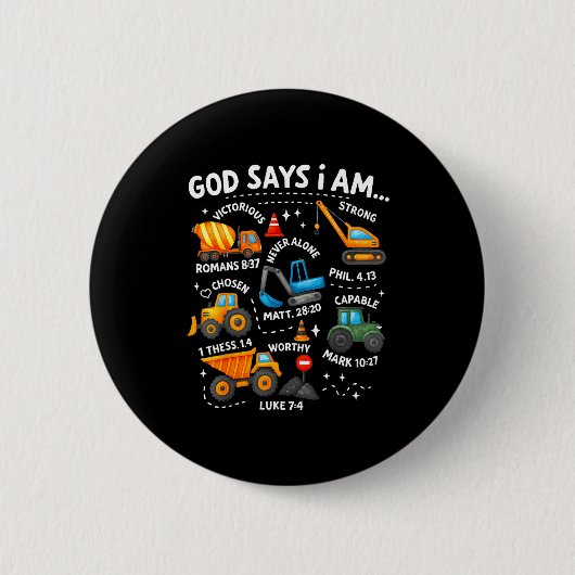 God Says I Am Christian Bible Verses Boys Construc Ronde Button 5,7 Cm (Voorkant)