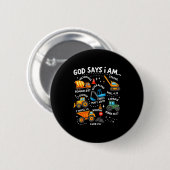 God Says I Am Christian Bible Verses Boys Construc Ronde Button 5,7 Cm (Voorkant /achterkant)