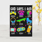 God Says I Am Christian Men Women Kids Retro 80's Kaart (Gele Bloem)
