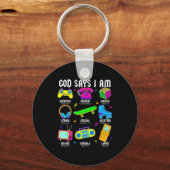 God Says I Am Christian Men Women Kids Retro 80's Sleutelhanger (Voorkant)