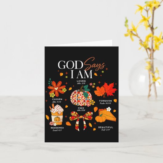 God Says I Am Fall Vibes Autumn Christian Women Me Kaart (Gele Bloem)