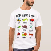 God Says I Am Kids Christian Bug Bible Shirt (Voorkant)