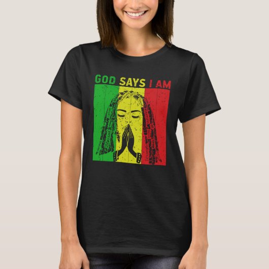 God says i am Locd rastafarian rasta dreadlocks 2 T-shirt (Voorkant)