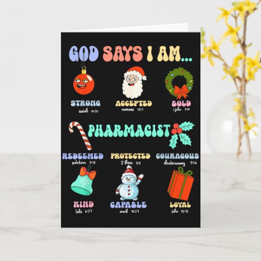 God Says I Am Pharmacist Christmas Pharmacy Tech C Kaart (Gele Bloem)