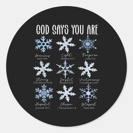God Says You Are Christian Snowflake Christmas Bib Ronde Sticker (Voorkant)