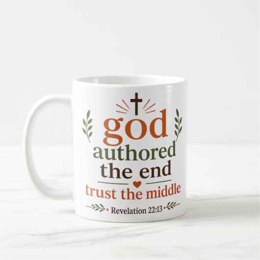 God schreef het einde - Vertrouw op het midden Chr Koffiemok (Links)