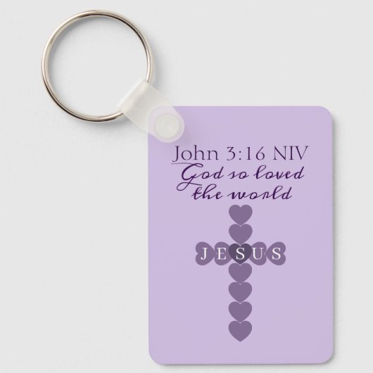 God So Loved the World Lavender Heart Cross Sleutelhanger (Voorkant)